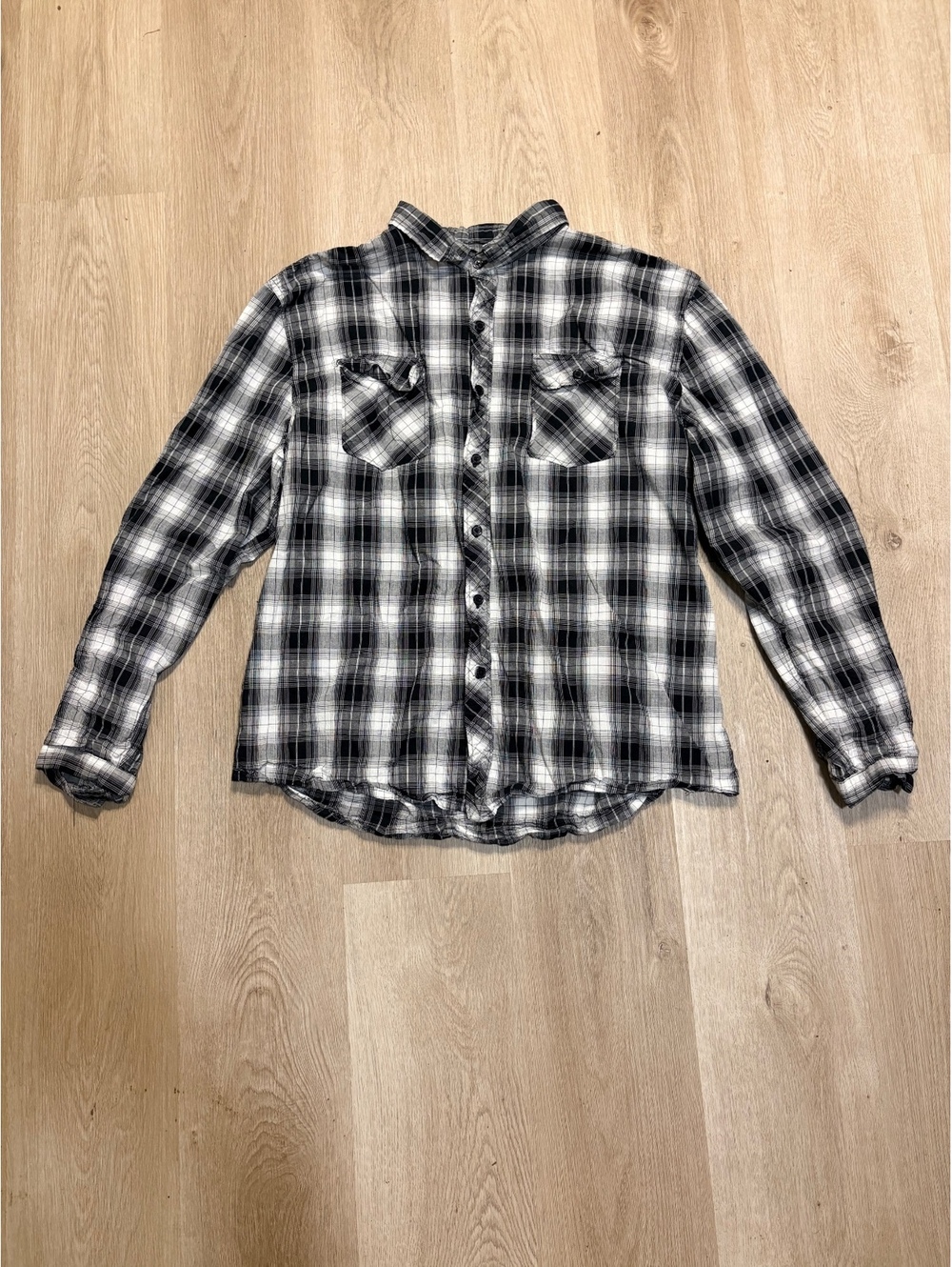 Carbon Black & White Plaid Button Up Shirt Mens Size XXL Grunge Y2K Skater